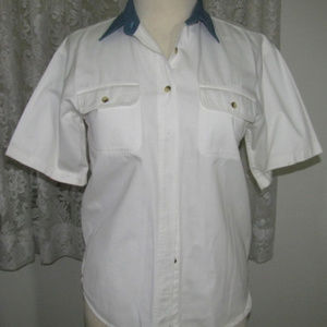 WHITE with BLUE COLLAR Cotton DENIM Shirt